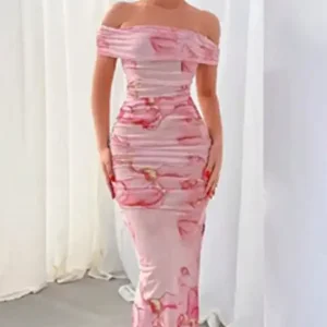 Elegant Off-Shoulder Patterned Dress