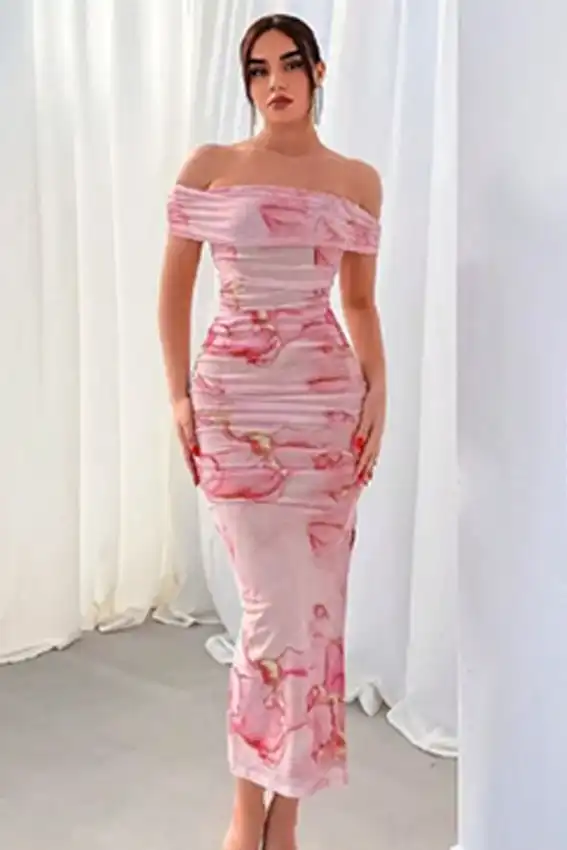 Elegant Off-Shoulder Patterned Dress