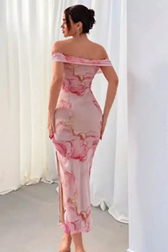 Elegant Off-Shoulder Patterned Dress