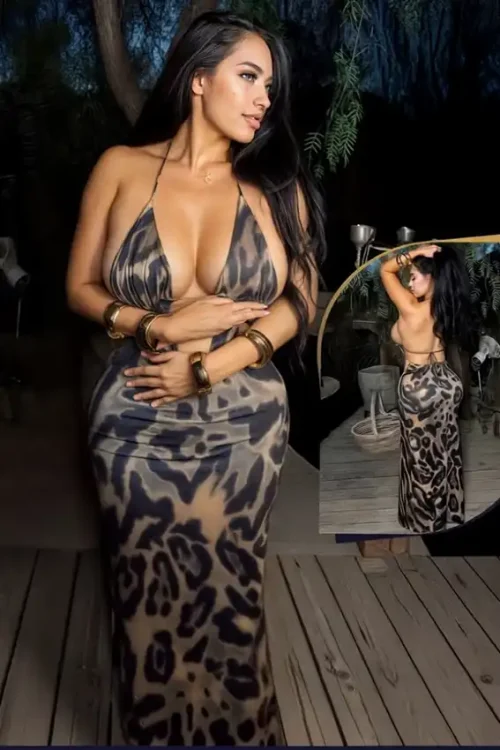 Leopard Print Halter Maxi Dress