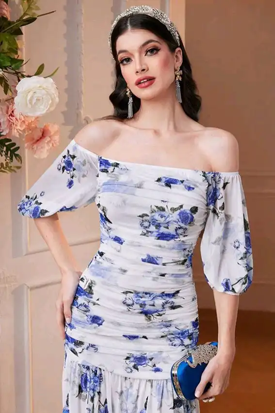 Elegant Floral Off-Shoulder Dress