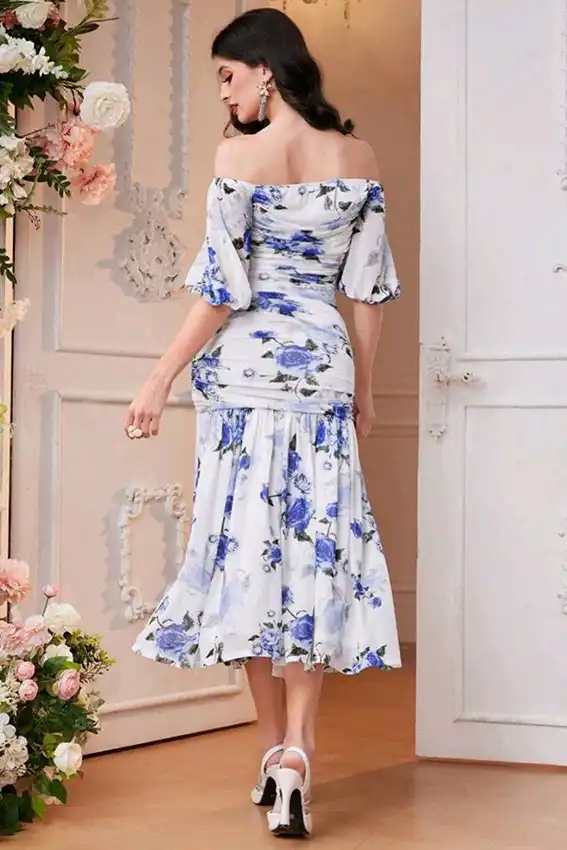 Elegant Floral Off-Shoulder Dress