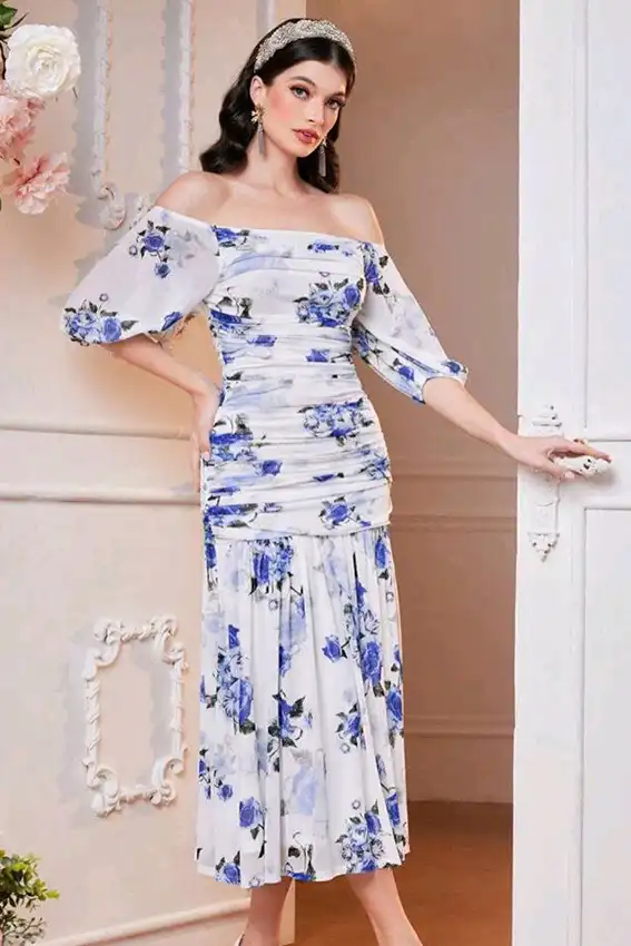 Elegant Floral Off-Shoulder Dress