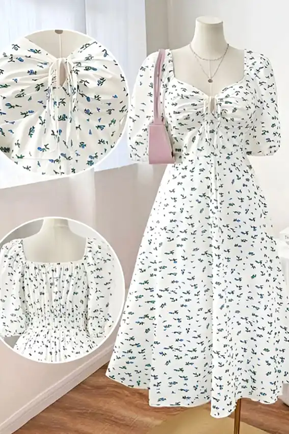 Floral Puff Sleeve Midi Dress