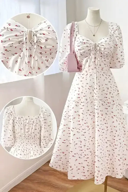 Floral Puff Sleeve Midi Dress