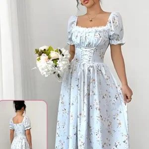 Floral Puff Sleeve Maxi Dress