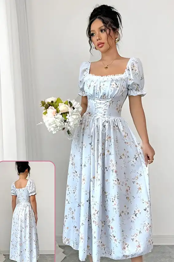 Floral Puff Sleeve Maxi Dress