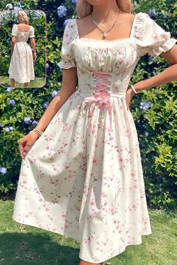 Floral Puff Sleeve Maxi Dress