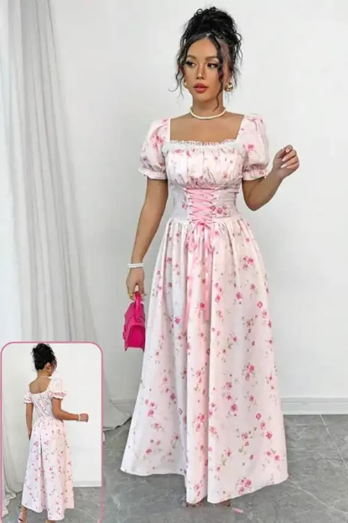 Floral Puff Sleeve Maxi Dress