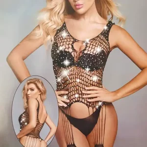 Sparkling Fishnet Bodysuit with Sleeveless Design