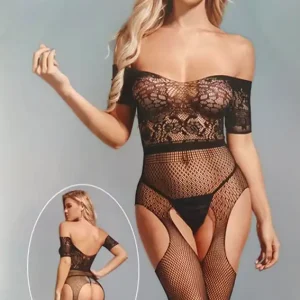 Lace Off-Shoulder Fishnet Bodysuit
