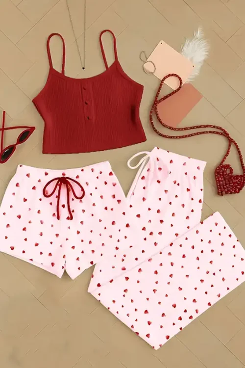 Heart Print Sleeveless Pajama Set