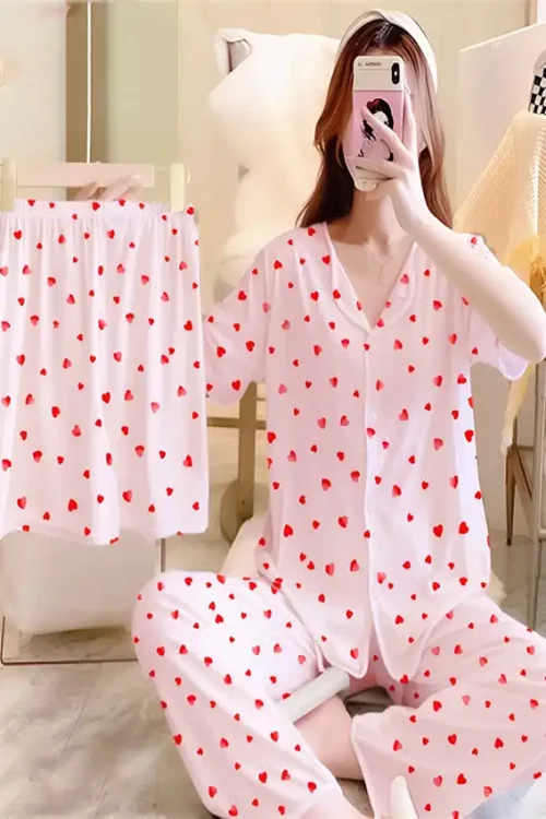 Heart Pattern Short Sleeve Pajama Set
