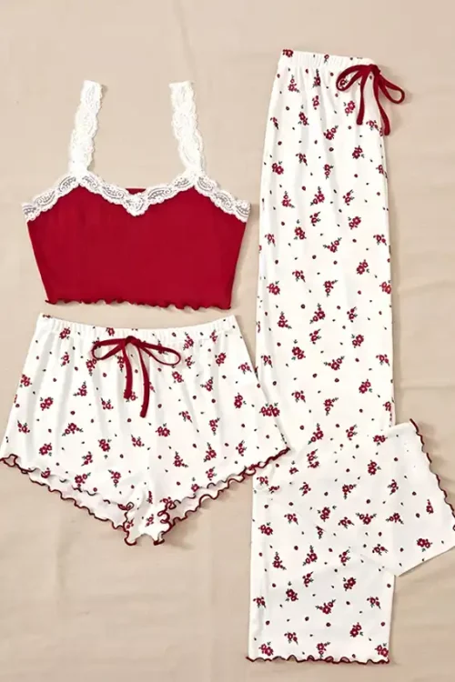 Floral Lace Trim Pajama Set
