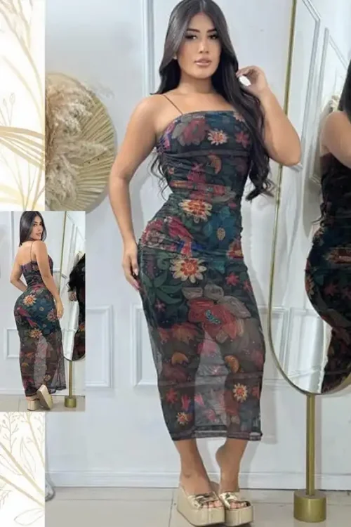 Floral Sheer Sleeveless Midi Dress