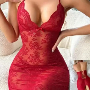 Elegant Red Lace Sleeveless Dress