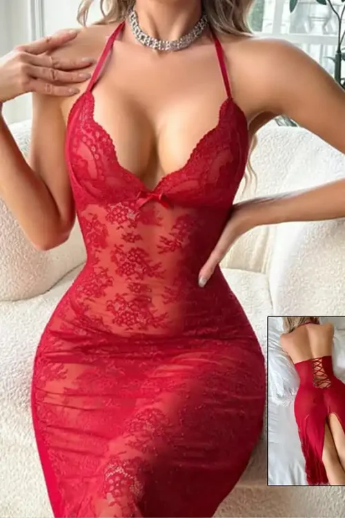 Elegant Red Lace Sleeveless Dress