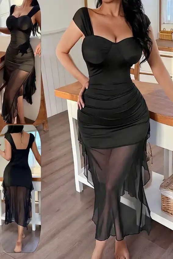 Elegant Purple Cap Sleeve Dress