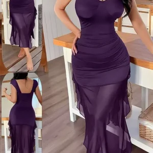Elegant Purple Cap Sleeve Dress