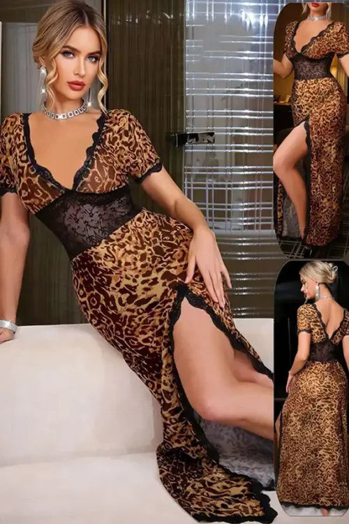 Stylish Leopard Print Short Sleeve Dress