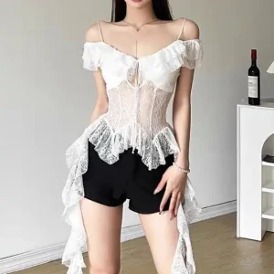 Lace Off-Shoulder Black Short Set