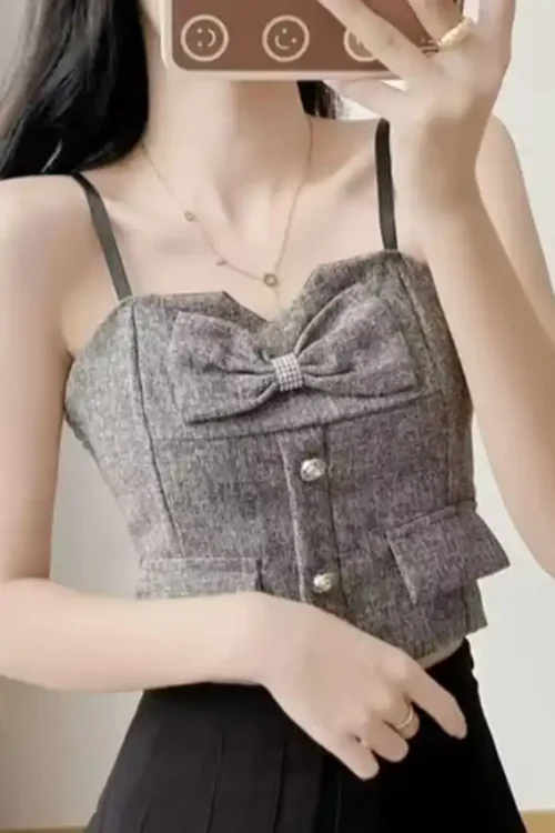Elegant Bow Strap Crop Top