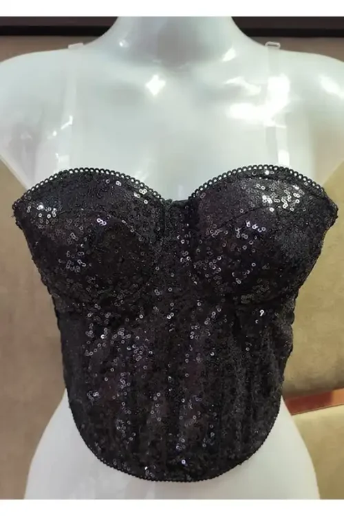 Sparkling Sequin Strapless Bustier Top
