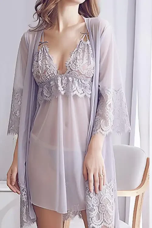 Elegant Lace Sheer Nightgown Set