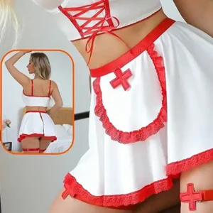 Chic Lace Trim Nurse Costume Set
