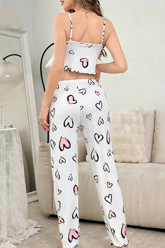 Heart Pattern Sleeveless Lounge Set