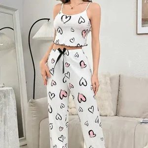 Heart Pattern Sleeveless Lounge Set