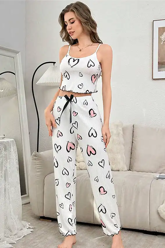 Heart Pattern Sleeveless Lounge Set