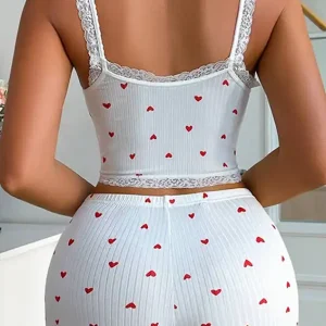 Heart Print Sleeveless Short Set