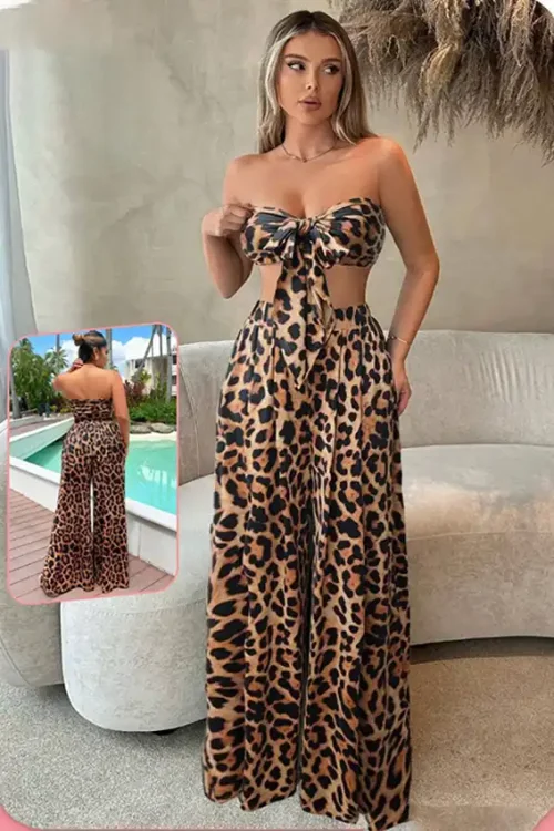 Strapless Leopard Print Jumpsuit