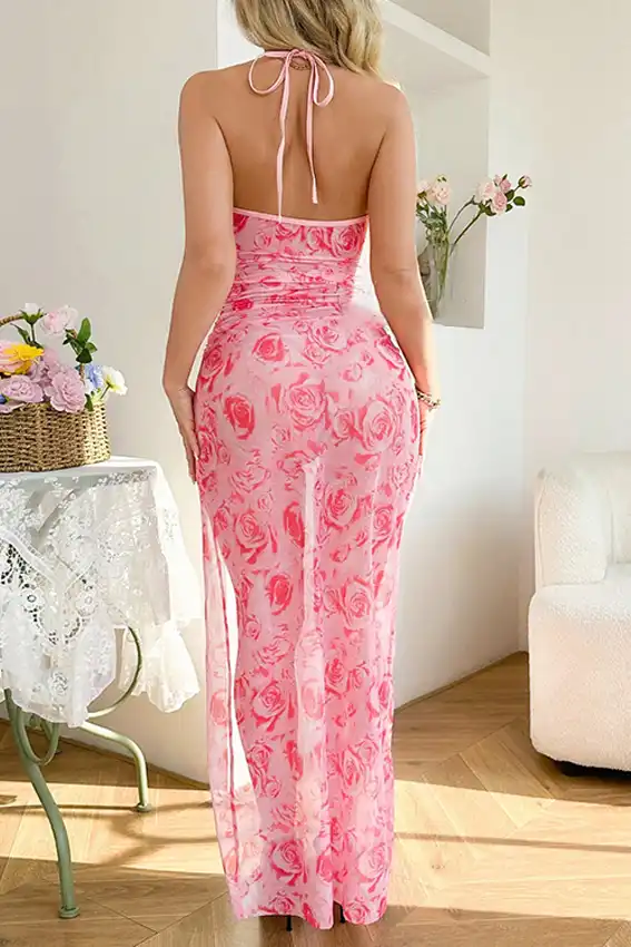 Elegant Floral Patterned Sleeveless Dress