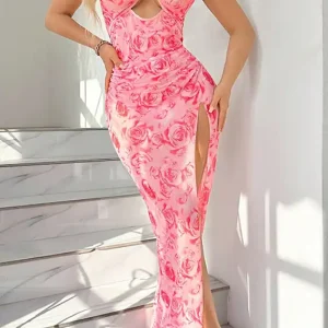 Elegant Floral Patterned Sleeveless Dress