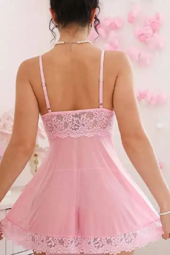 Pink Lace Sleeveless Babydoll Dress