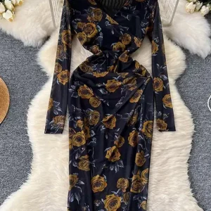 Elegant Floral Long Sleeve Dress