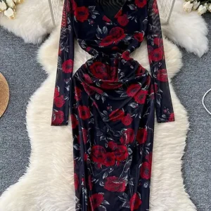 Elegant Floral Long Sleeve Dress