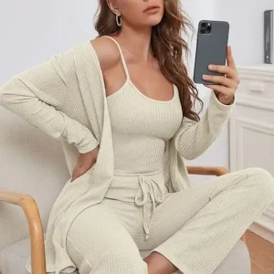 Stylish Ribbed Sleeveless Loungewear Set