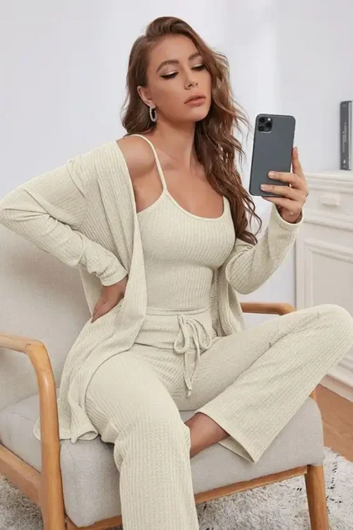 Stylish Ribbed Sleeveless Loungewear Set