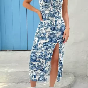 Elegant Blue Floral Dress
