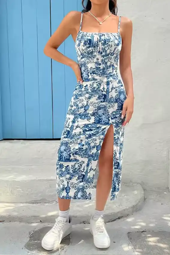 Elegant Blue Floral Dress
