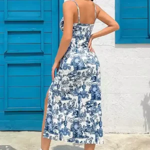 Elegant Blue Floral Dress