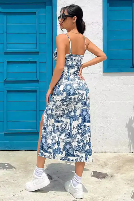 Elegant Blue Floral Dress