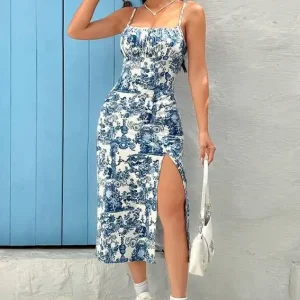 Elegant Blue Floral Dress