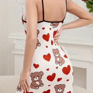 Adorable Bear Print Sleeveless Nightgown