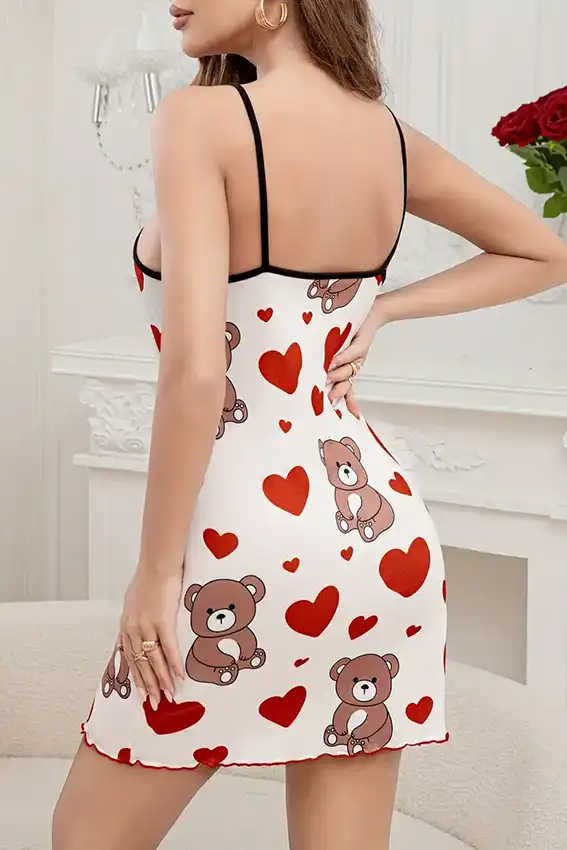 Adorable Bear Print Sleeveless Nightgown