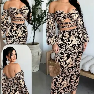 Elegant Floral Off-Shoulder Dress Set