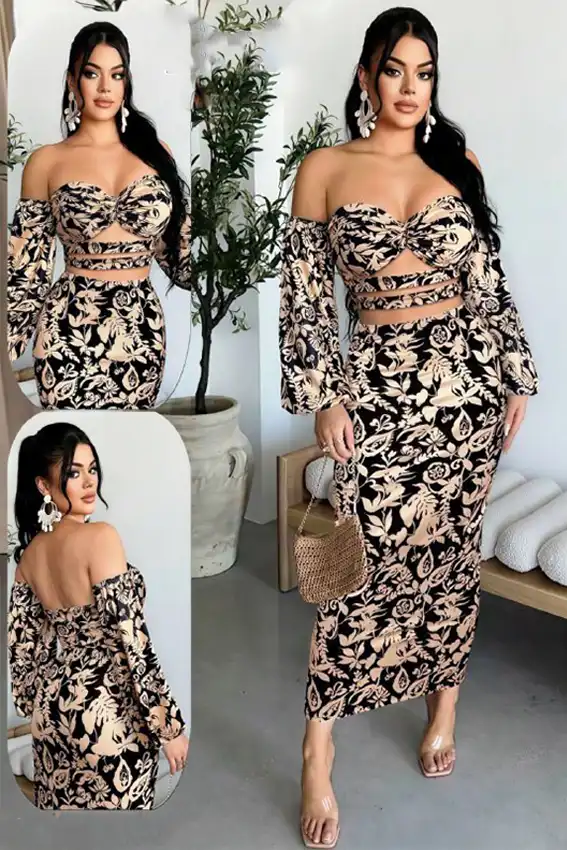 Elegant Floral Off-Shoulder Dress Set